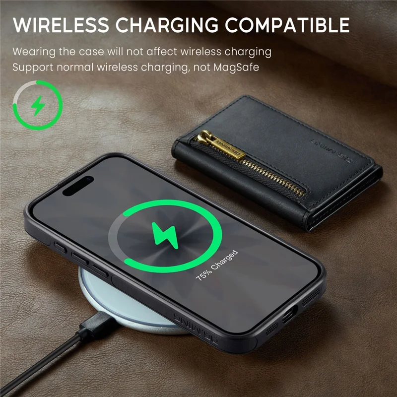 DG.MING M5 Serie für iPhone 17 Hülle Abnehmbare magnetische Lederhülle mit Kartenfächern - Schwarz