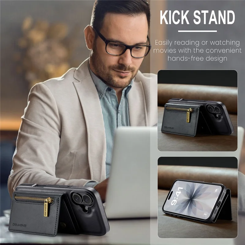 DG.MING M5 Serie für iPhone 17 Hülle Abnehmbare magnetische Lederhülle mit Kartenfächern - Schwarz