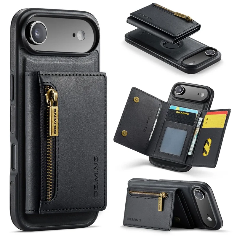 DG.MING M5 Series For iPhone Air Case Detachable Magnetic Leather Phone Cover with Card Slots - Black