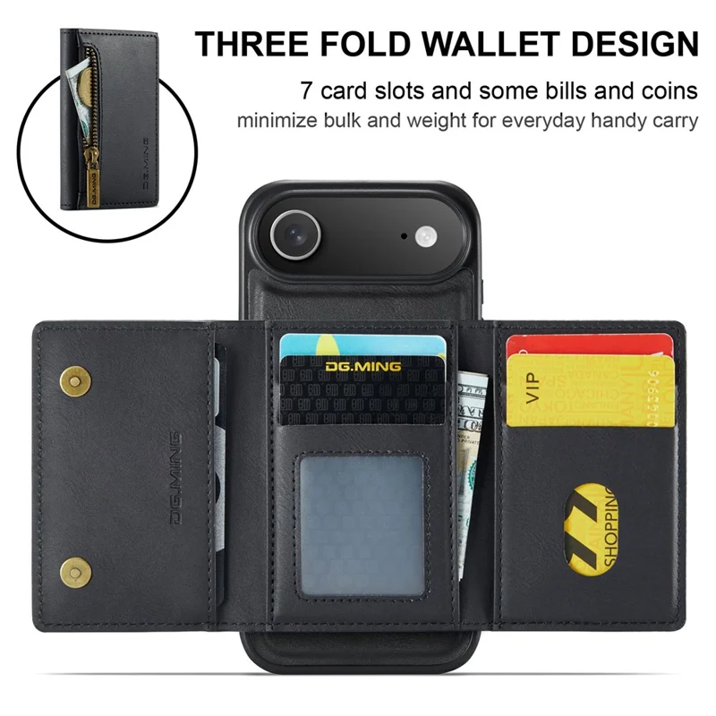 DG.MING M5 Series For iPhone Air Case Detachable Magnetic Leather Phone Cover with Card Slots - Black