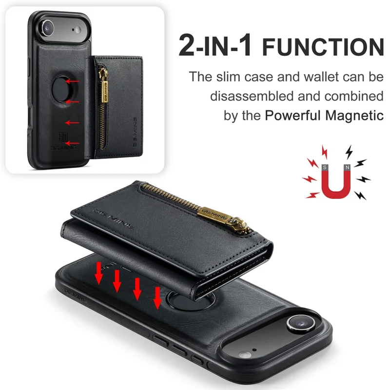DG.MING M5 Series For iPhone Air Case Detachable Magnetic Leather Phone Cover with Card Slots - Black
