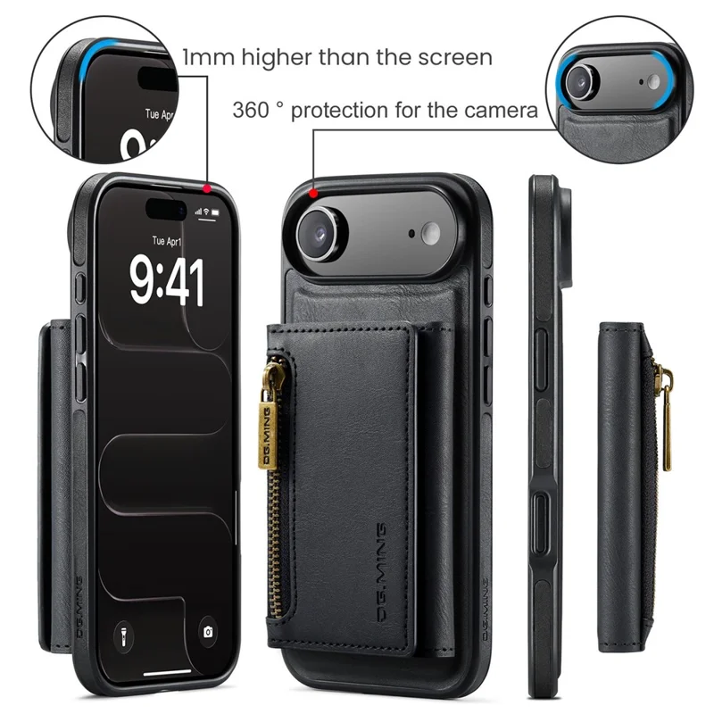 DG.MING M5 Series For iPhone Air Case Detachable Magnetic Leather Phone Cover with Card Slots - Black