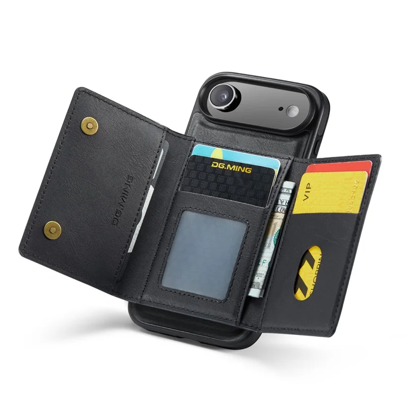 DG.MING M5 Series For iPhone Air Case Detachable Magnetic Leather Phone Cover with Card Slots - Black