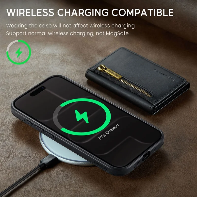 DG.MING M5 Series For iPhone Air Case Detachable Magnetic Leather Phone Cover with Card Slots - Black