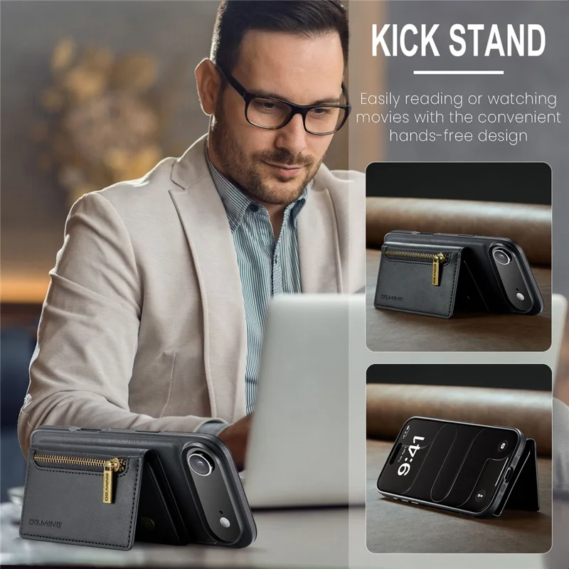 DG.MING M5 Series For iPhone Air Case Detachable Magnetic Leather Phone Cover with Card Slots - Black