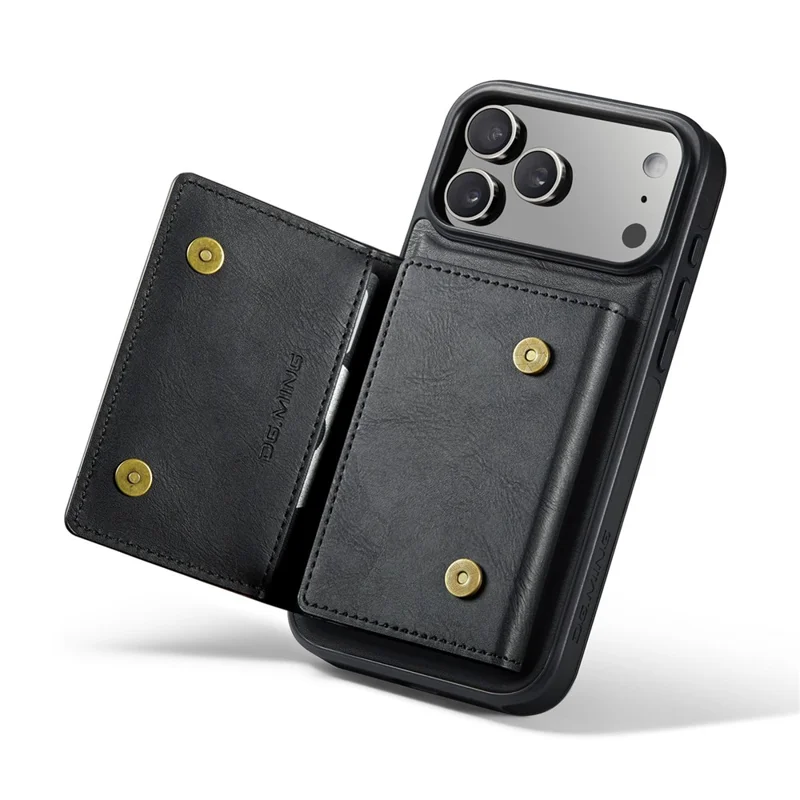 DG.MING M5 Serie für iPhone 17 Pro Hülle Abnehmbare magnetische Leder-Handyhülle mit Kartenfächern - Schwarz