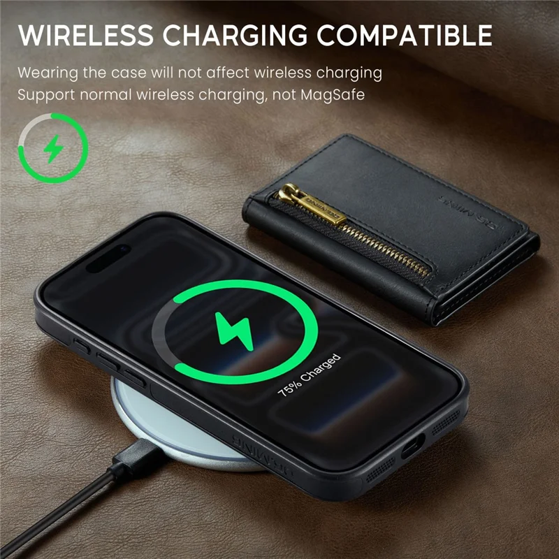 DG.MING M5 Serie für iPhone 17 Pro Hülle Abnehmbare magnetische Leder-Handyhülle mit Kartenfächern - Schwarz