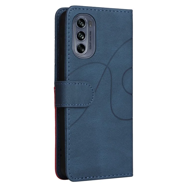 KT Leather Series-1 Für Motorola Moto G62 5G Zweifarbige Splitdesign PU-Leder Vollschutz Telefongeldbörse Ständer Smartphone-Cover mit Riemen - Blau