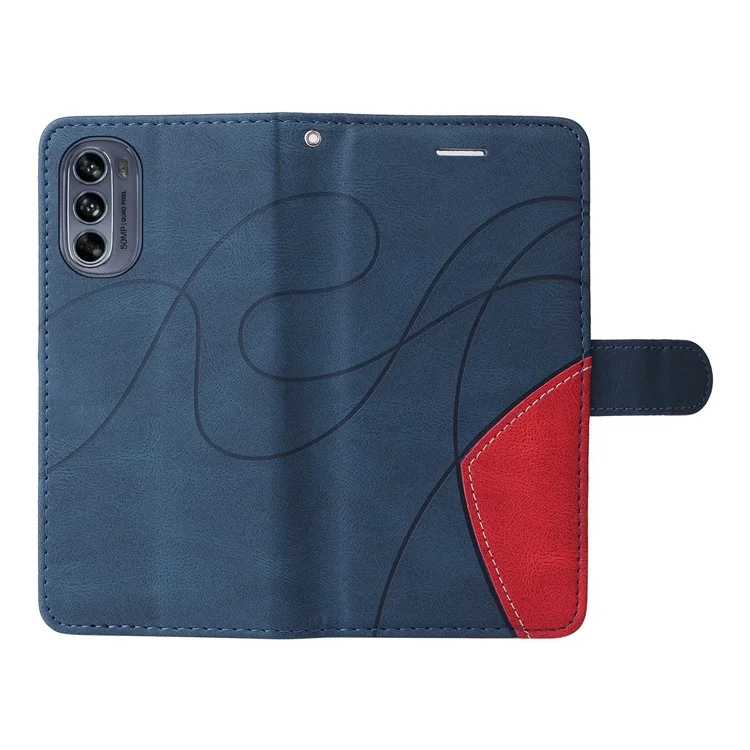 KT Leather Series-1 Für Motorola Moto G62 5G Zweifarbige Splitdesign PU-Leder Vollschutz Telefongeldbörse Ständer Smartphone-Cover mit Riemen - Blau