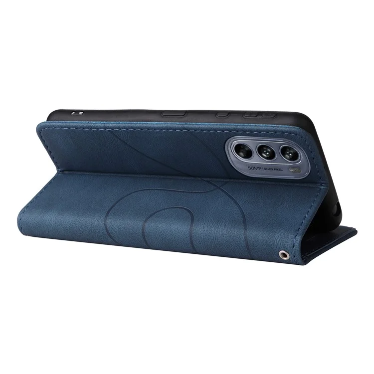 KT Leather Series-1 Für Motorola Moto G62 5G Zweifarbige Splitdesign PU-Leder Vollschutz Telefongeldbörse Ständer Smartphone-Cover mit Riemen - Blau