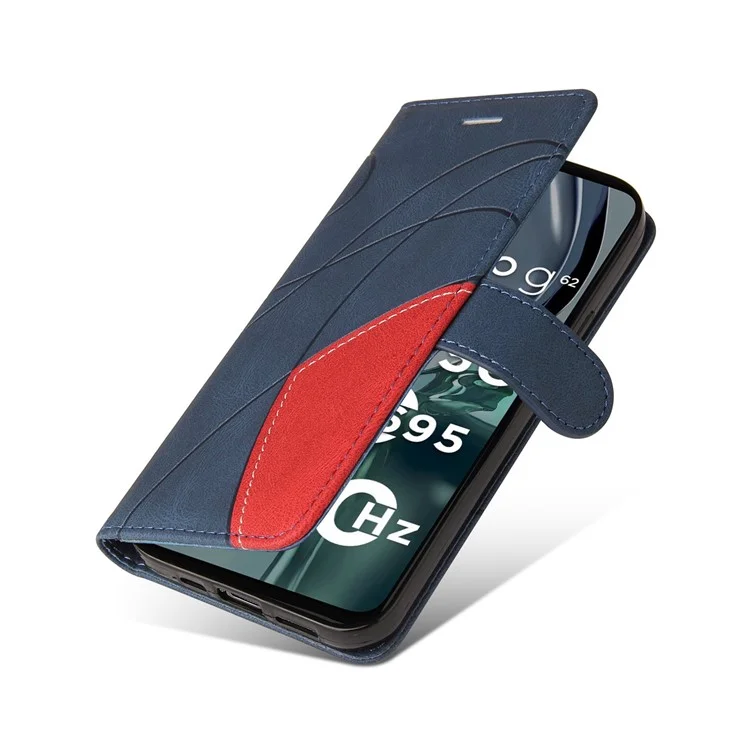 KT Leather Series-1 Für Motorola Moto G62 5G Zweifarbige Splitdesign PU-Leder Vollschutz Telefongeldbörse Ständer Smartphone-Cover mit Riemen - Blau