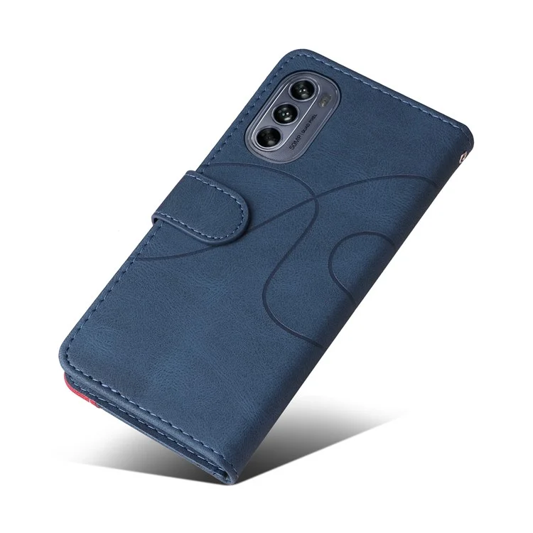 KT Leather Series-1 Für Motorola Moto G62 5G Zweifarbige Splitdesign PU-Leder Vollschutz Telefongeldbörse Ständer Smartphone-Cover mit Riemen - Blau