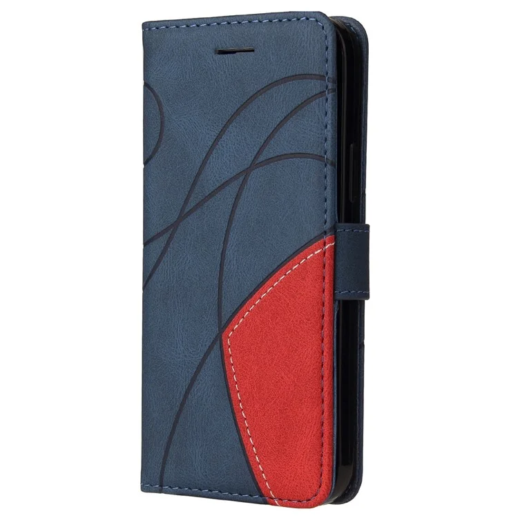 KT Leather Series-1 Für Motorola Moto G62 5G Zweifarbige Splitdesign PU-Leder Vollschutz Telefongeldbörse Ständer Smartphone-Cover mit Riemen - Blau