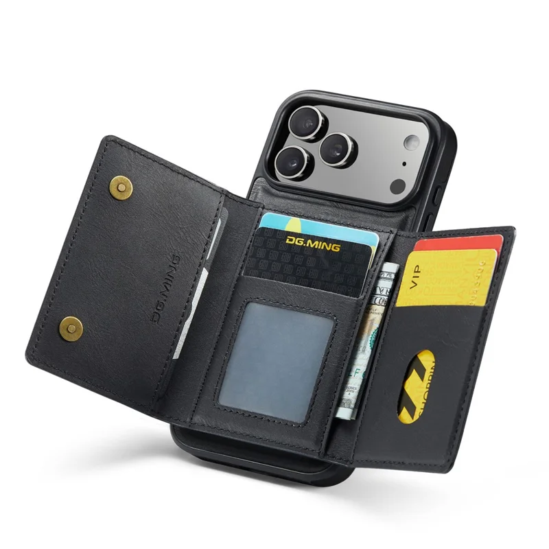 DG.MING M5 Serie für iPhone 17 Pro Max Hülle Abnehmbare magnetische Ledertelefonabdeckung mit Kartenfächern - Schwarz