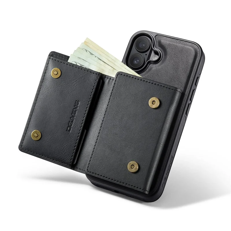 DG.MING M6 Series For iPhone 17 Case Magnetic Wallet PU + PC + TPU Phone Cover - Black
