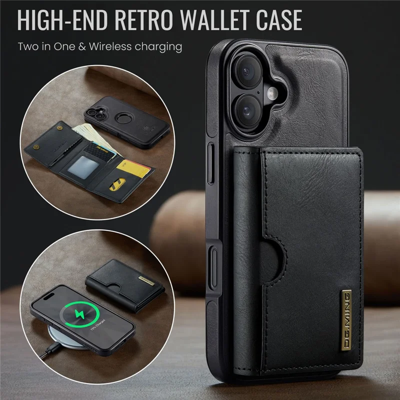 DG.MING M6 Series For iPhone 17 Case Magnetic Wallet PU + PC + TPU Phone Cover - Black