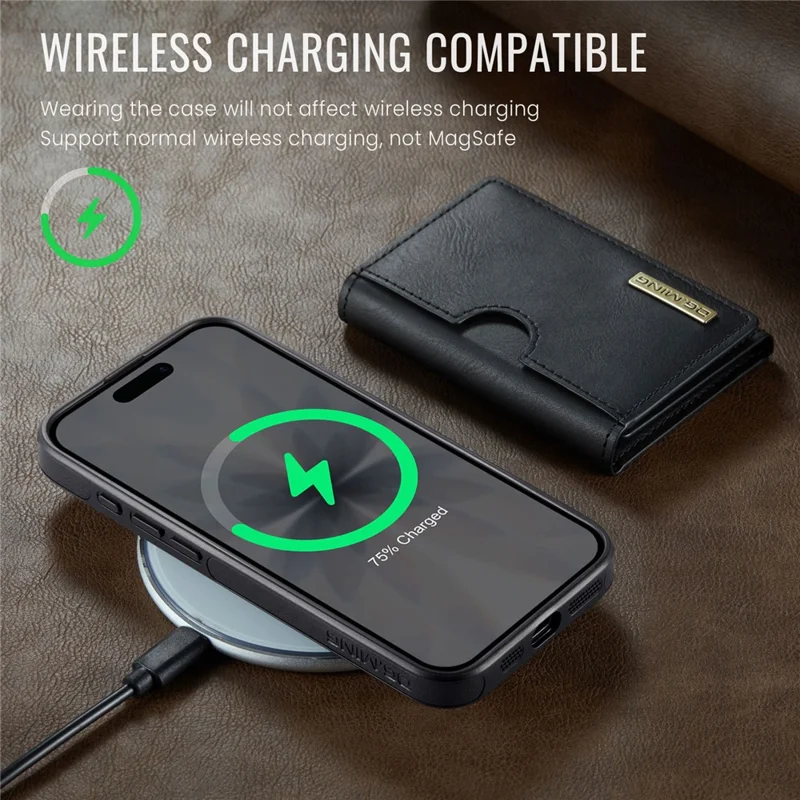 DG.MING M6 Series For iPhone 17 Case Magnetic Wallet PU + PC + TPU Phone Cover - Black