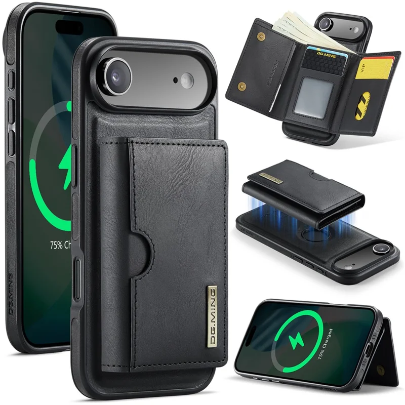 DG.MING M6 Series For iPhone Air Case Magnetic Wallet PU + PC + TPU Phone Cover - Black