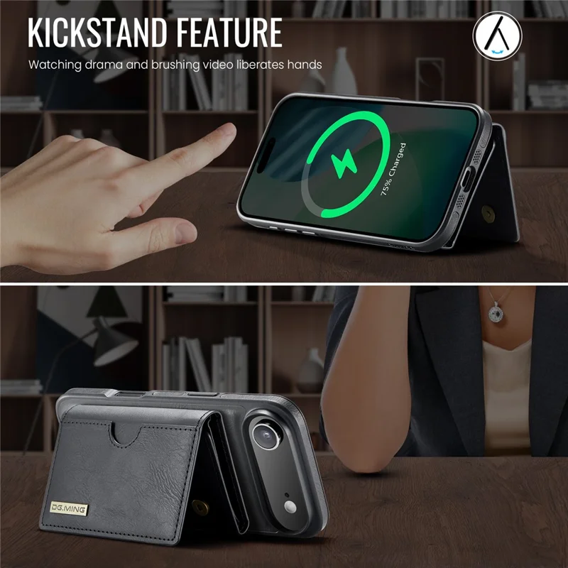 DG.MING M6 Series For iPhone Air Case Magnetic Wallet PU + PC + TPU Phone Cover - Black