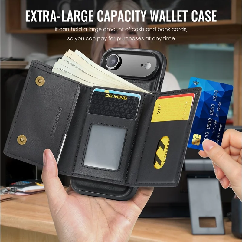 DG.MING M6 Series For iPhone Air Case Magnetic Wallet PU + PC + TPU Phone Cover - Black