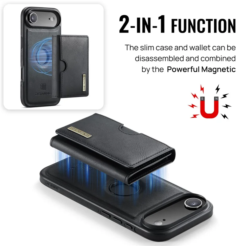DG.MING M6 Series For iPhone Air Case Magnetic Wallet PU + PC + TPU Phone Cover - Black