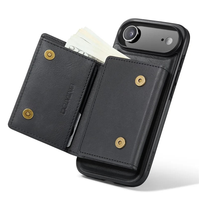 DG.MING M6 Series For iPhone Air Case Magnetic Wallet PU + PC + TPU Phone Cover - Black