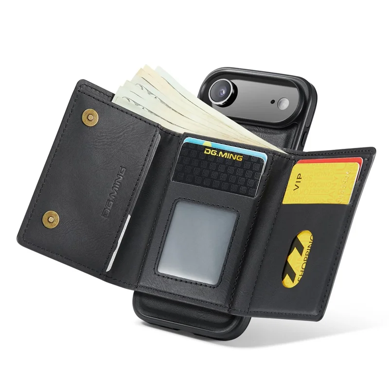 DG.MING M6 Series For iPhone Air Case Magnetic Wallet PU + PC + TPU Phone Cover - Black