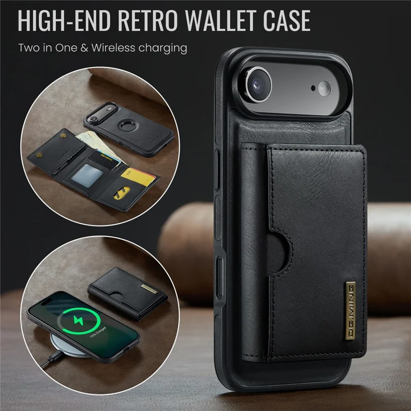 DG.MING M6 Series For iPhone Air Case Magnetic Wallet PU + PC + TPU Phone Cover - Black
