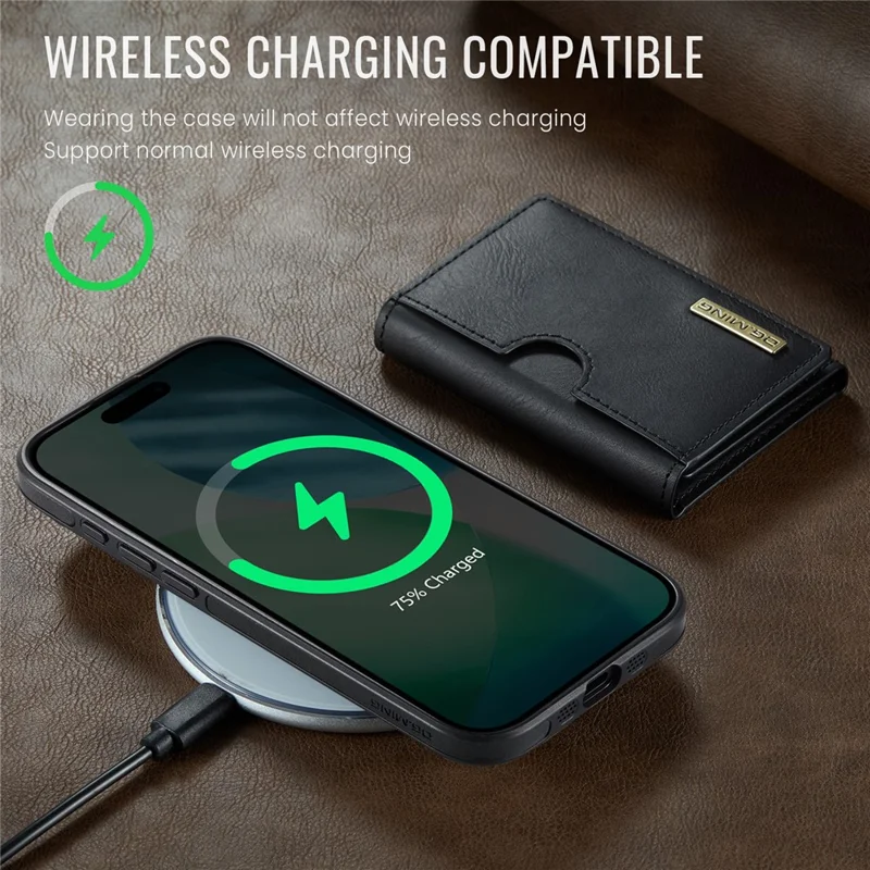 DG.MING M6 Series For iPhone Air Case Magnetic Wallet PU + PC + TPU Phone Cover - Black