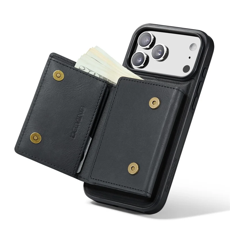 DG.MING M6 Series For iPhone 18 Pro / 17 Pro Case Magnetic Wallet PU + PC + TPU Phone Cover - Black