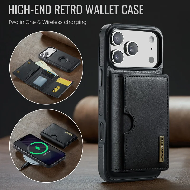 DG.MING M6 Series For iPhone 18 Pro / 17 Pro Case Magnetic Wallet PU + PC + TPU Phone Cover - Black