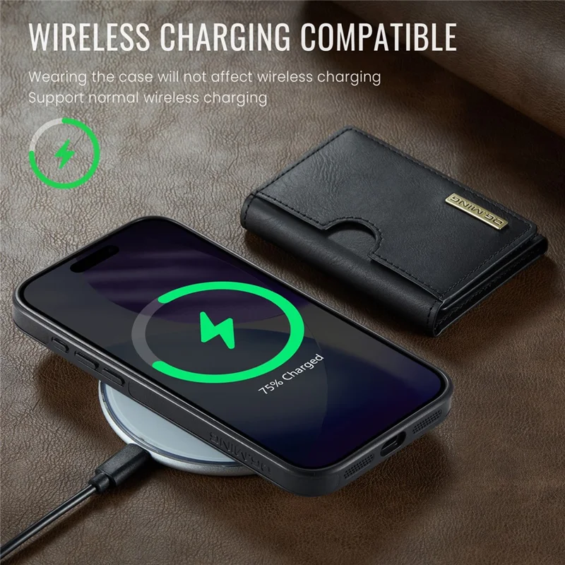 DG.MING M6 Series For iPhone 18 Pro / 17 Pro Case Magnetic Wallet PU + PC + TPU Phone Cover - Black