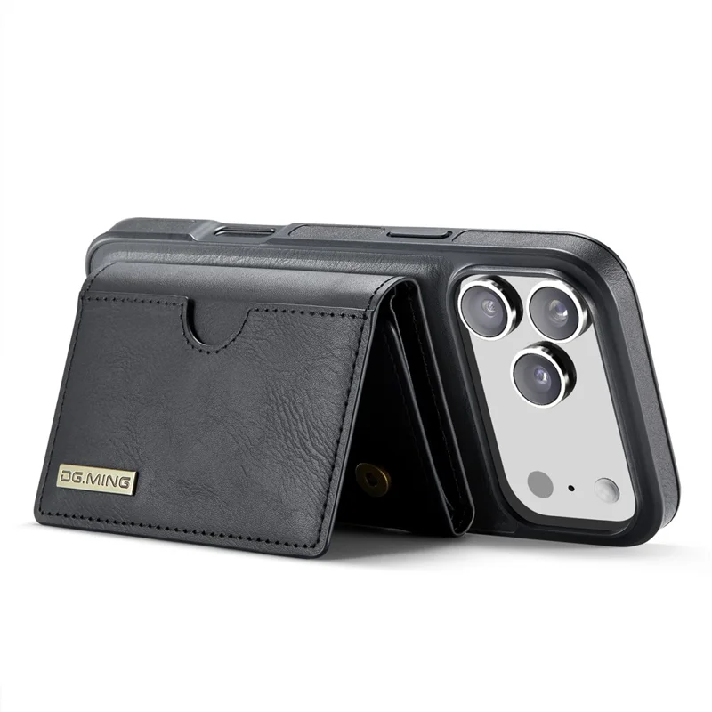 DG.MING Serie M6 per iPhone 17 Pro Max Cover Portafoglio Magnetico PU + PC + TPU Custodia Telefonica - Nero