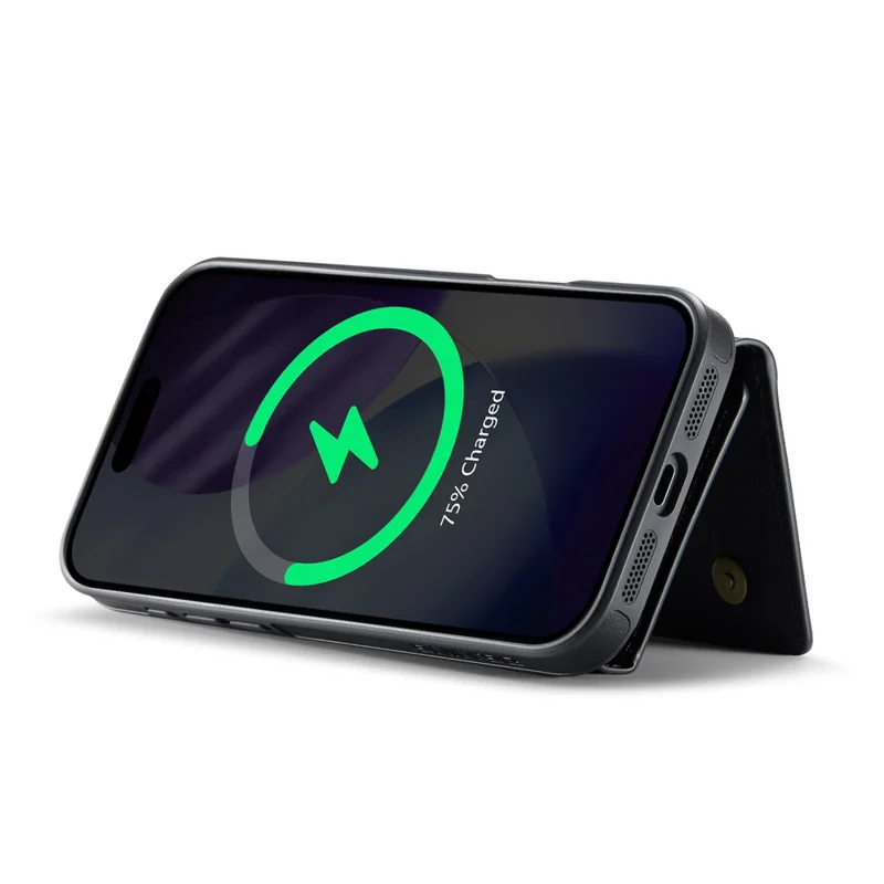 DG.MING Serie M6 per iPhone 17 Pro Max Cover Portafoglio Magnetico PU + PC + TPU Custodia Telefonica - Nero