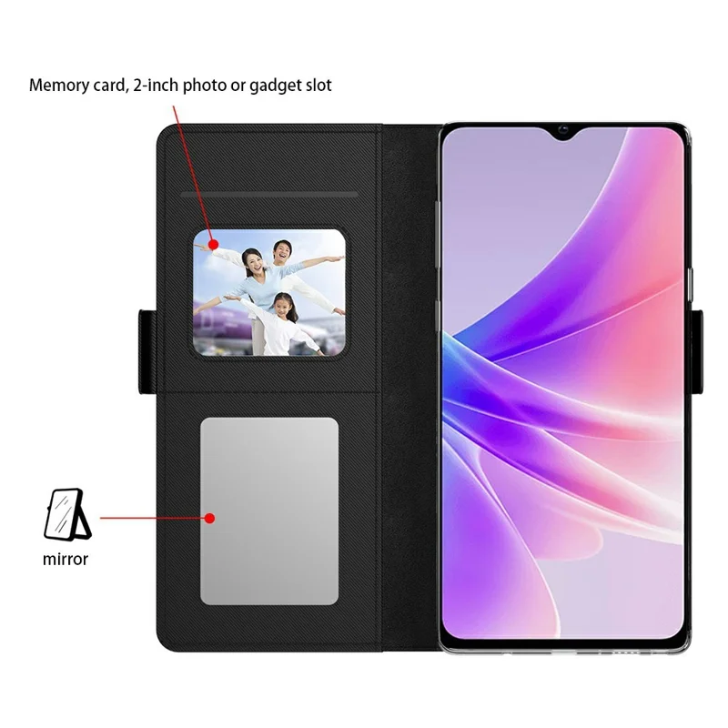 Oppo F31 Pro 5G Hülle Ständer PU-Leder Handyhülle Kartenfach Spiegel - Schwarz