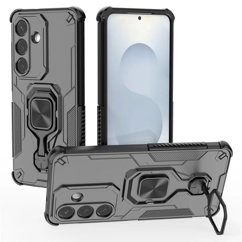 For Samsung Galaxy S26  Case Rotatable Ring Kickstand PC + TPU Shockproof Phone Cover - Black