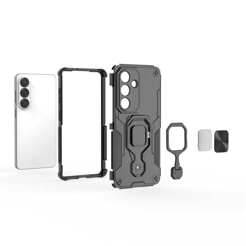 For Samsung Galaxy S26  Case Rotatable Ring Kickstand PC + TPU Shockproof Phone Cover - Black