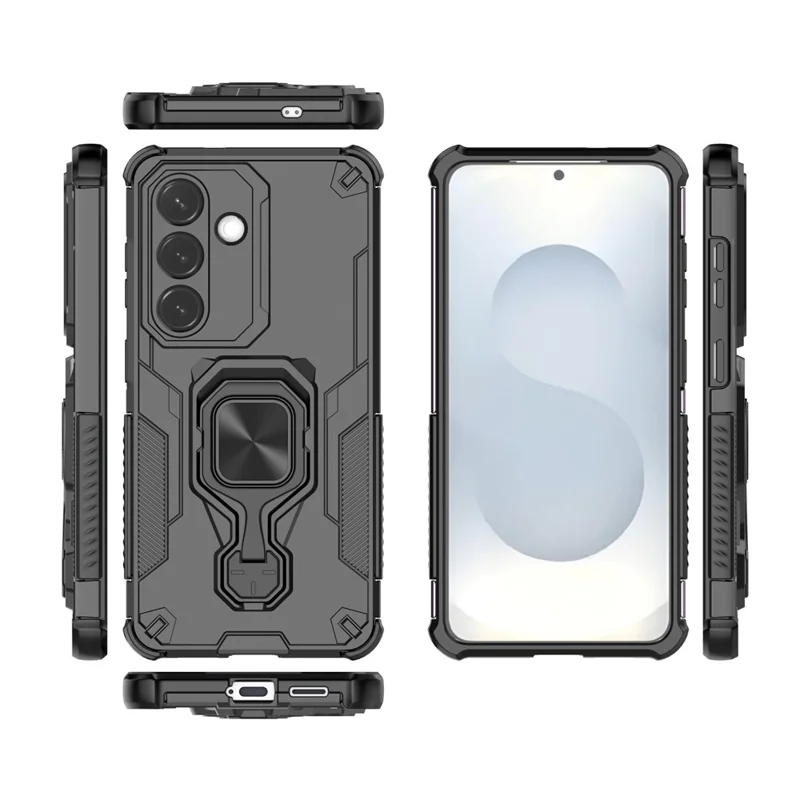 For Samsung Galaxy S26  Case Rotatable Ring Kickstand PC + TPU Shockproof Phone Cover - Black
