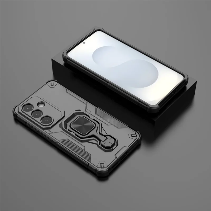For Samsung Galaxy S26  Case Rotatable Ring Kickstand PC + TPU Shockproof Phone Cover - Black