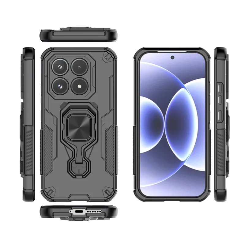 Obudowa dla Xiaomi 17 z obracalnym pierścieniem i podstawką PC + TPU, odporna na wstrząsy, czarna
