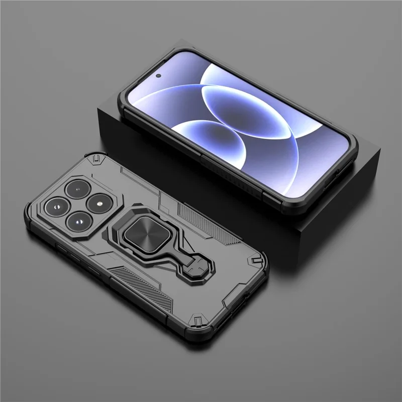 Obudowa dla Xiaomi 17 z obracalnym pierścieniem i podstawką PC + TPU, odporna na wstrząsy, czarna