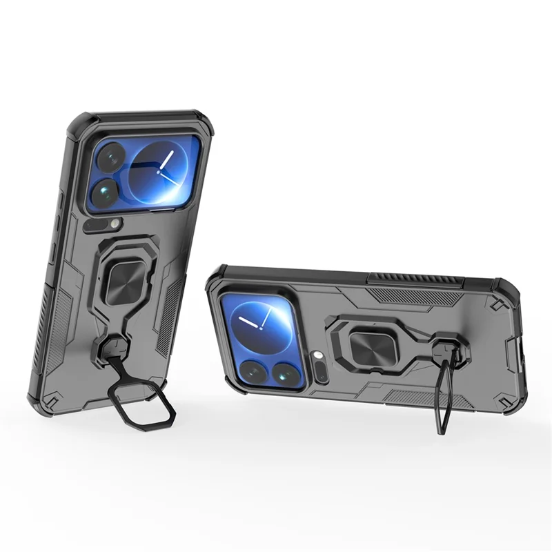 For Xiaomi 17 Pro Max Case Rotatable Ring Kickstand PC + TPU Shockproof Phone Cover - Black