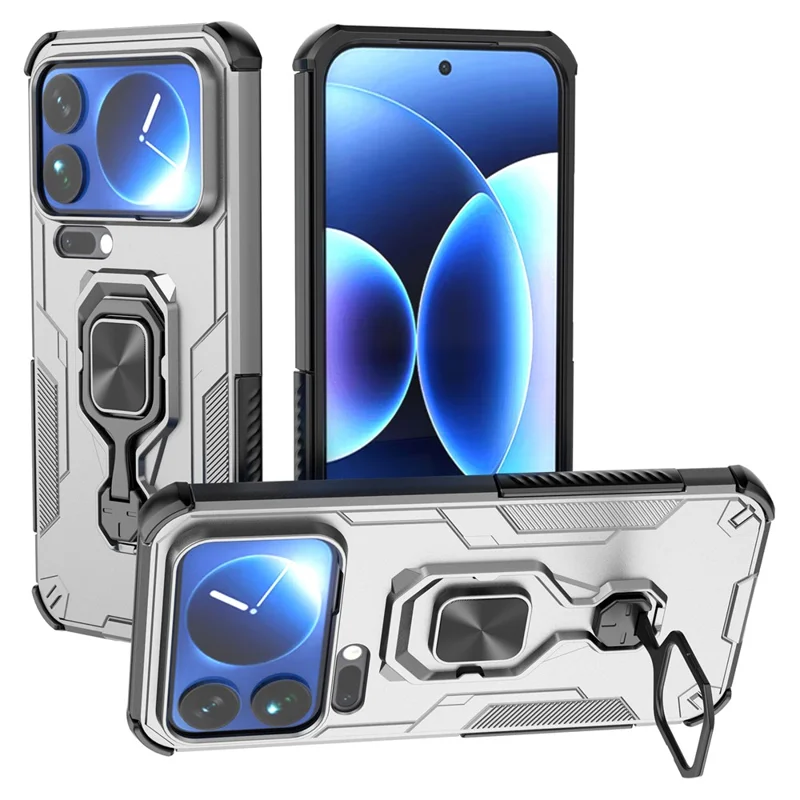 For Xiaomi 17 Pro Max Case Rotatable Ring Kickstand PC + TPU Shockproof Phone Cover - Titanium Grey