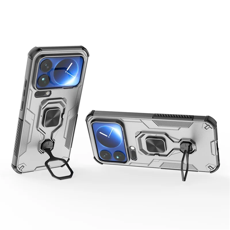 For Xiaomi 17 Pro Max Case Rotatable Ring Kickstand PC + TPU Shockproof Phone Cover - Titanium Grey