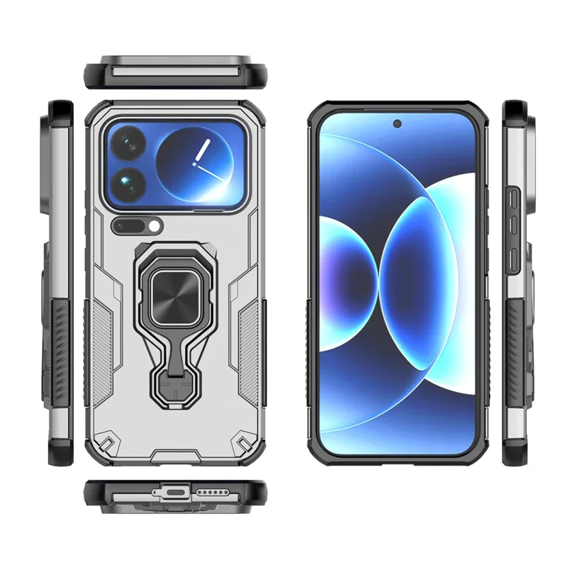 For Xiaomi 17 Pro Max Case Rotatable Ring Kickstand PC + TPU Shockproof Phone Cover - Titanium Grey