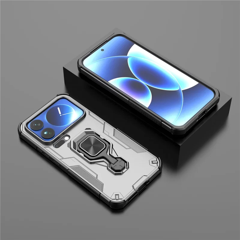 For Xiaomi 17 Pro Max Case Rotatable Ring Kickstand PC + TPU Shockproof Phone Cover - Titanium Grey