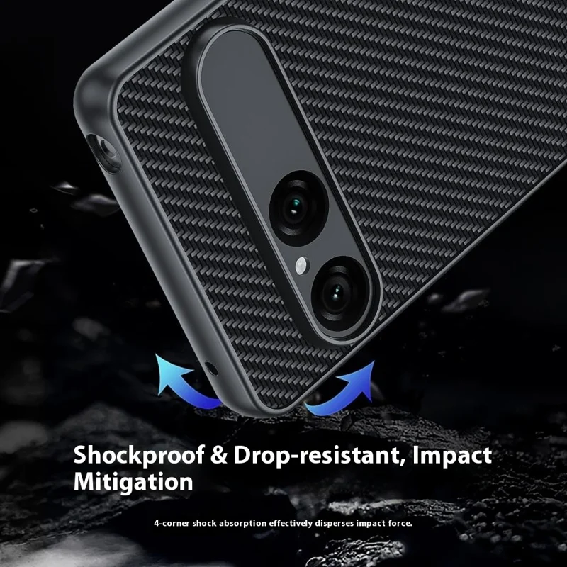 For Sony Xperia 10 VII Case Leather + PC Hard Phone Cover Carbon Fiber Texture - Carbon Fiber / Black
