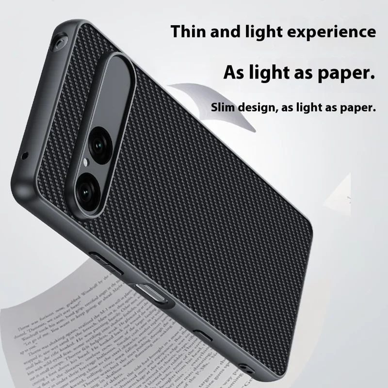 For Sony Xperia 10 VII Case Leather + PC Hard Phone Cover Carbon Fiber Texture - Carbon Fiber / Black