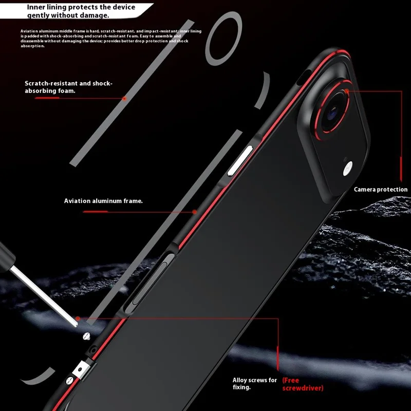 Чехол-бампер для iPhone Air с защитой объектива, без задней крышки, черный / красный