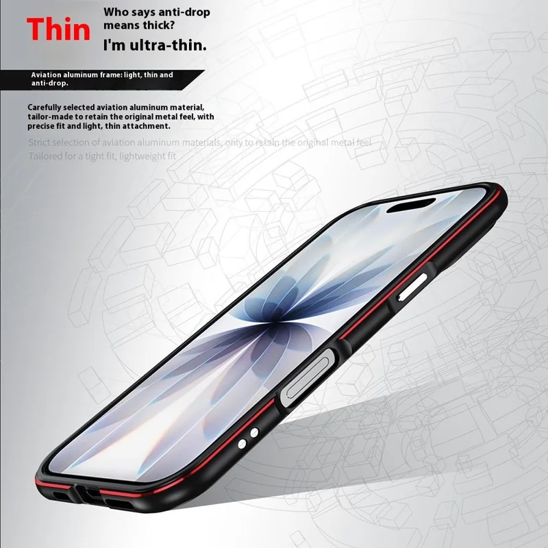 For iPhone 17 Bumper Case No-Back Phone Frame Cover with Lens Protection - Black / Red